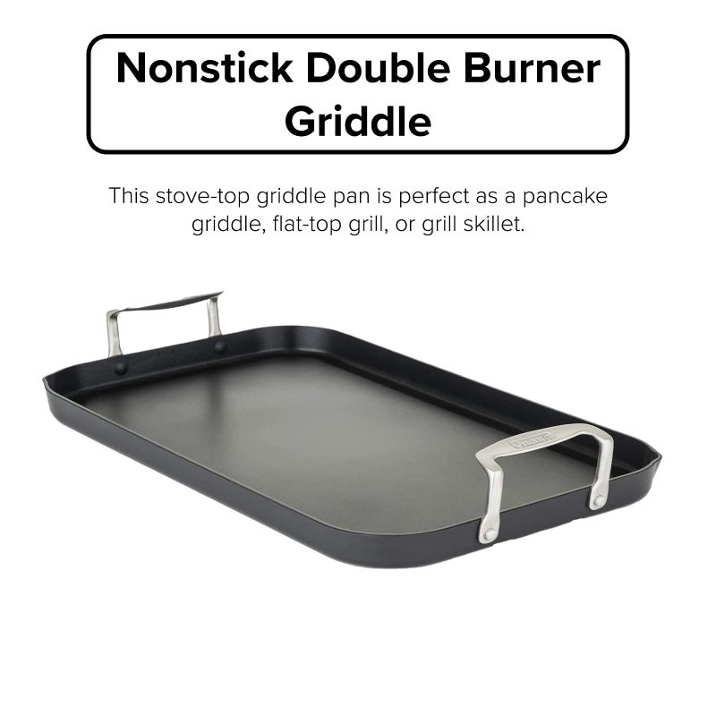 Viking Culinary Hard Anodized Nonstick Double Burner Griddle, Ergonomic Stay-Cool Handles, Oven Safe, Works on Electronic, Ceramic, and Gas Cooktops, 18 inches - Image 2