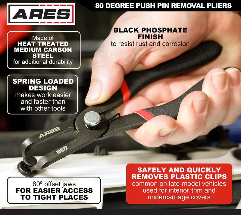 ARES 10071-30 Degree Push Pin Removal Pliers - Easily Removes Push Pin Style Fasteners - Prevents Damage to Trim and Fasteners - Image 2