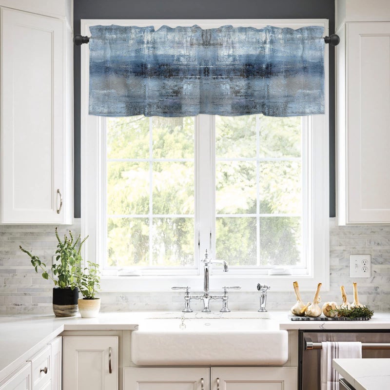 debraleye DeBraleye Navy Blue Window Valances Abstract Artrict Art Windows Treatcer Decor  - Image 2