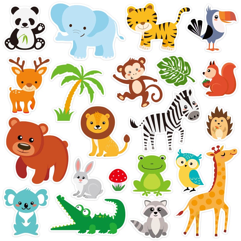 Tevxj 20 PCS Jungle Animals Thick Gel Clings Jungle Window Gel Clings Decals Stickers for Kids Toddlers and Adults Home Airplane Classroom Nursery Zoo Animals Party Supplies Decorations - Image 1