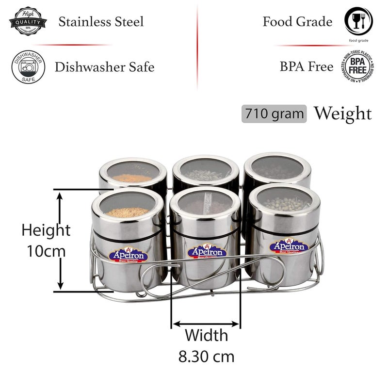Apeiron CLASSIC premium Spice Box Spice Container Masala Dabba Dry Fruit Box Kitchen Container Storage Box Storage Container 6 Piece Spice Set 175 ml each pac of 2 - Image 3