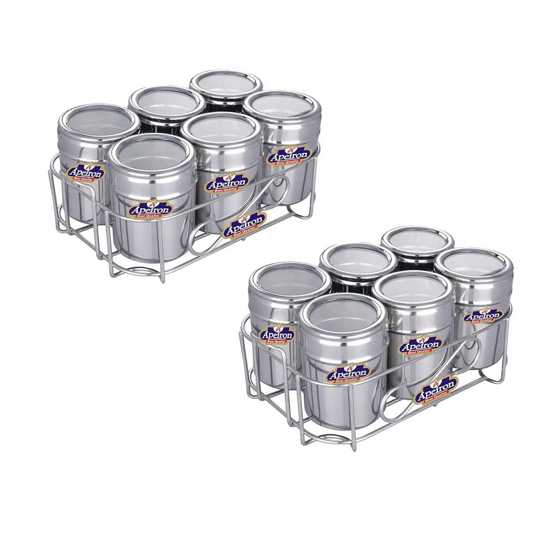 Apeiron CLASSIC premium Spice Box Spice Container Masala Dabba Dry Fruit Box Kitchen Container Storage Box Storage Container 6 Piece Spice Set 175 ml each pac of 2 - Image 1