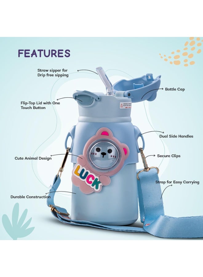 Twisoo Stainless Steel Kids Water Bottle – Leak Proof & Vacuum Insulated with Straw (520ml, Blue) - Image 3