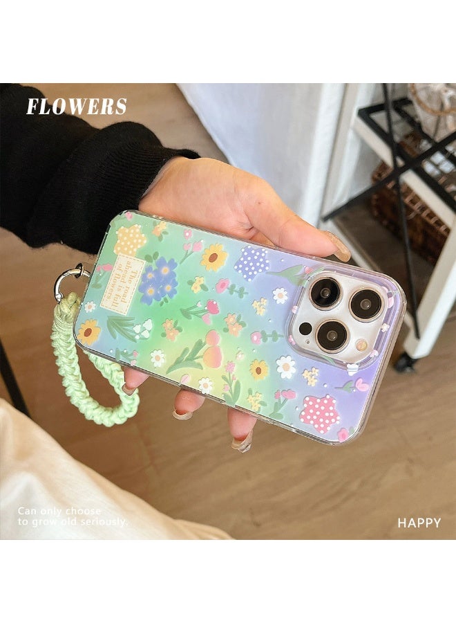 NIBEMINENT Summer Small Floral Protective TPU Case Cover For iPhone 14, Summer Small Floral Phone Case With Bracelet - Image 3