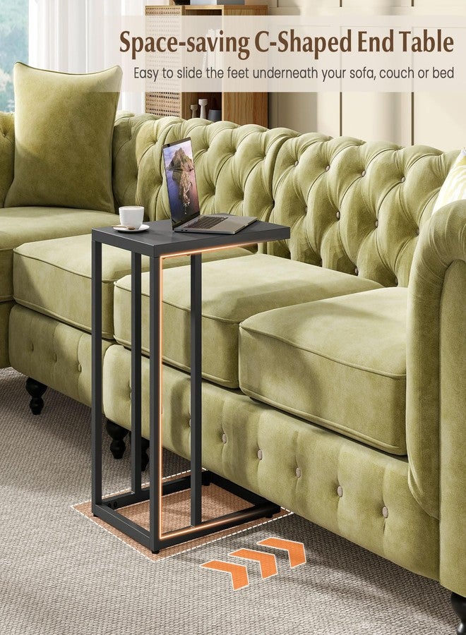 HAPPYGRILL C-Shaped Side Table with Metal Frame, Adjustable Foot Pads, Small Industrial End Table for Couch Sofa, Living Room Bedroom Office (2) - Image 3