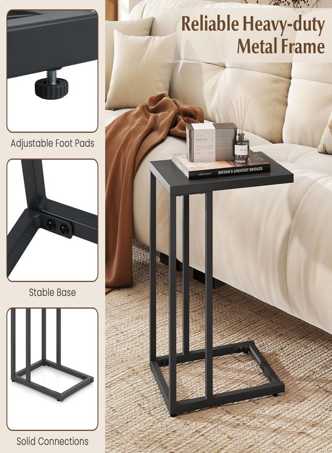 HAPPYGRILL C-Shaped Side Table with Metal Frame, Adjustable Foot Pads, Small Industrial End Table for Couch Sofa, Living Room Bedroom Office (2) - Image 4