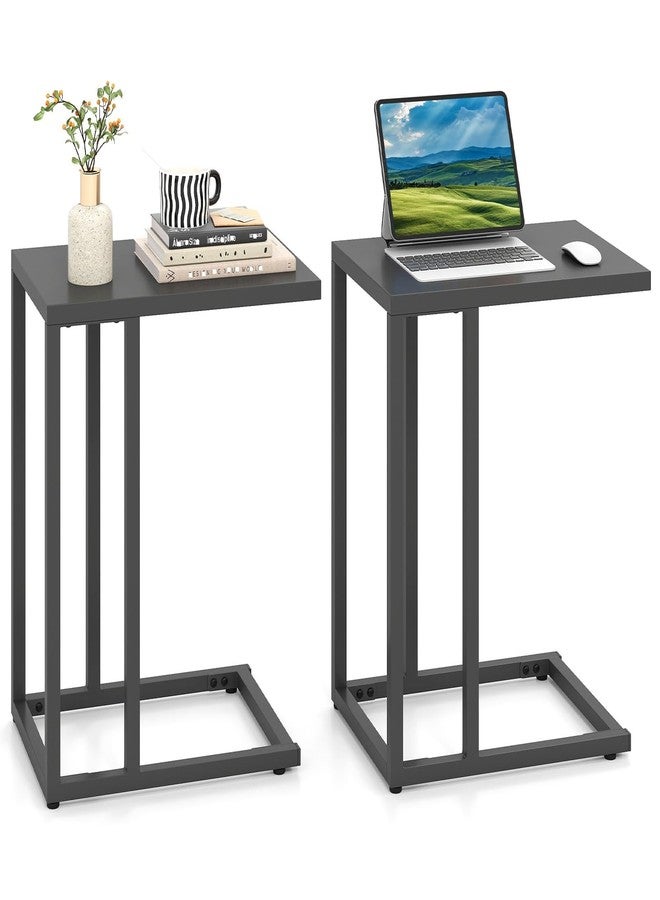 HAPPYGRILL C-Shaped Side Table with Metal Frame, Adjustable Foot Pads, Small Industrial End Table for Couch Sofa, Living Room Bedroom Office (2) - Image 1