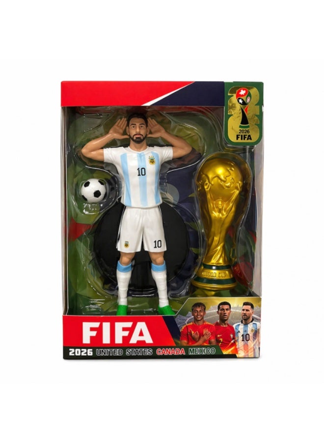 FIFA 2026 World Cup Collectible Action Figure Set with Argentina Player #10, Soccer Ball & Trophy