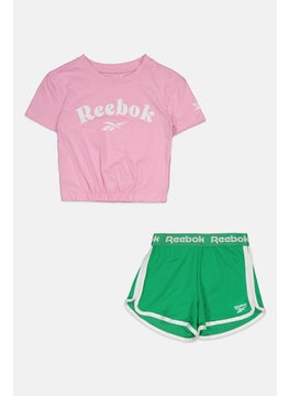Reebok Kids Girl 2 Pcs Brand Logo Outdoor T-Shirt And Short Set, Multicolor  - Image 1