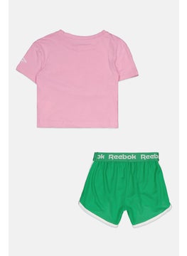 Reebok Kids Girl 2 Pcs Brand Logo Outdoor T-Shirt And Short Set, Multicolor  - Image 2