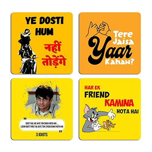 ASHVAH Funny Yaari Dosti Friendship Quotes Typography Printed Tea Coasters Set COMBO-10 - Image 1