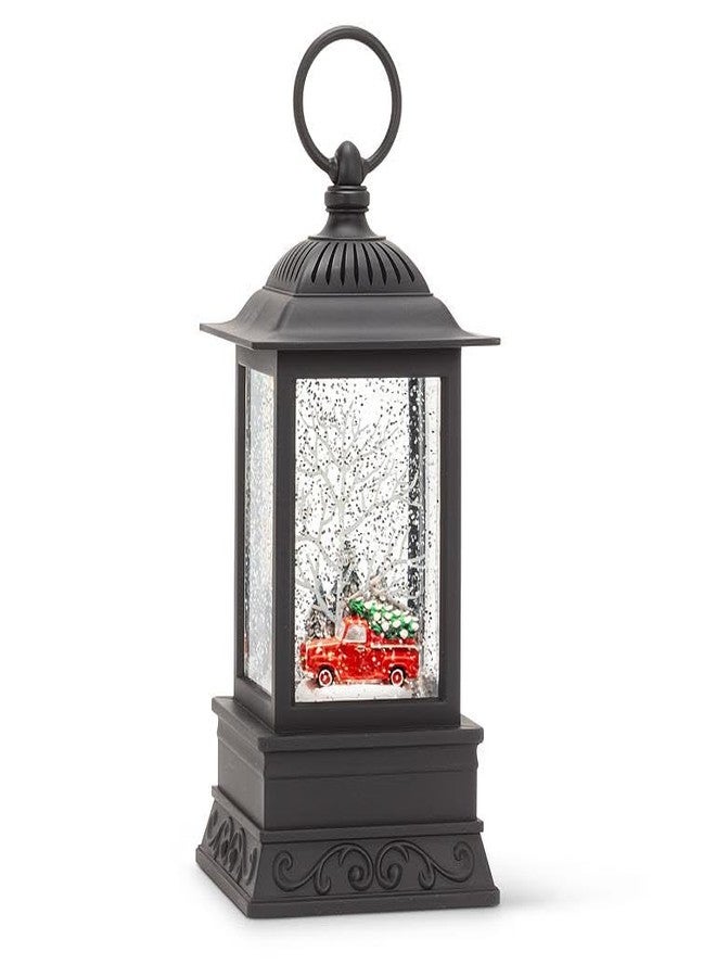 Abbott Collection Marvel Truck and Tree Glitter LED Snow Globe Lantern, Black (9" H)