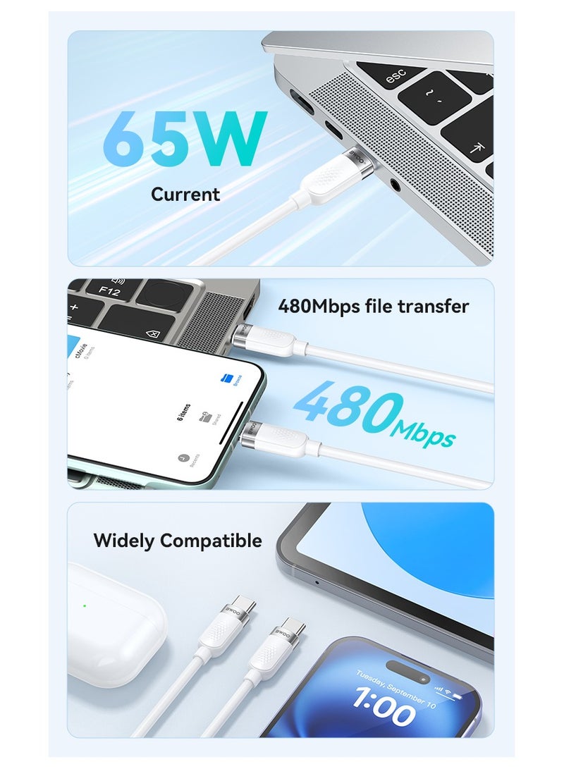 BWOO Type-C To Type-C Skin-Friendly Liquid Silicon Charging Cable White - Image 5