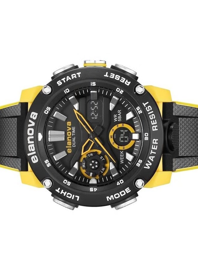 إيلانوفا ساعة يد رقمية وتناظرية بتصميم رياضي، مقاومة للماء حتى 5 بار، مزودة بتوقيت مزدوج وحزام سيليكون متين، طراز EL70 - Image 4