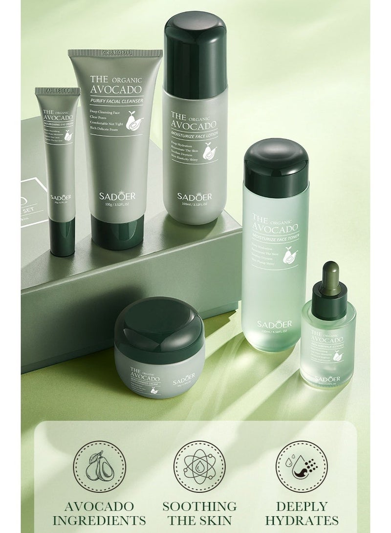 SADOER Avocado Skincare Set, 6-In-1 Halal Skincare Gift Set With Facial Cleanser, Face Serum, Face Cream, Eye Cream, Toner & Lip Balm, Organic, Hydrating Kit,Anti-Aging Skin Care Kit For Women, Birthday Gifts Set For Teen Girls - Image 3