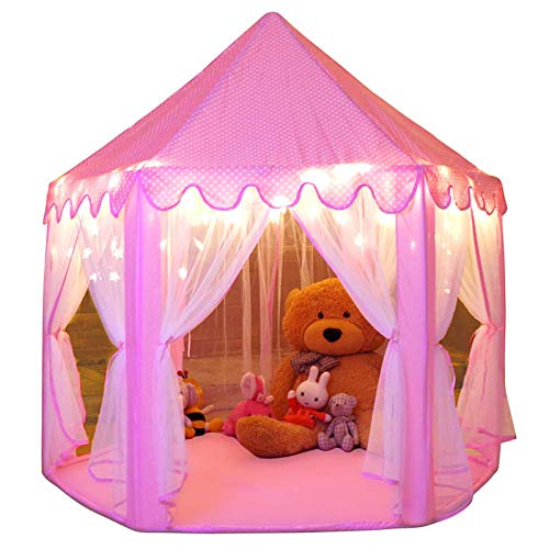 Monobeach Princess Tent Girls Large Playhouse Kids Castle Play Tent with Star Lights Toy for Children Indoor and Outdoor Games 55 x 53 DxH - Image 1