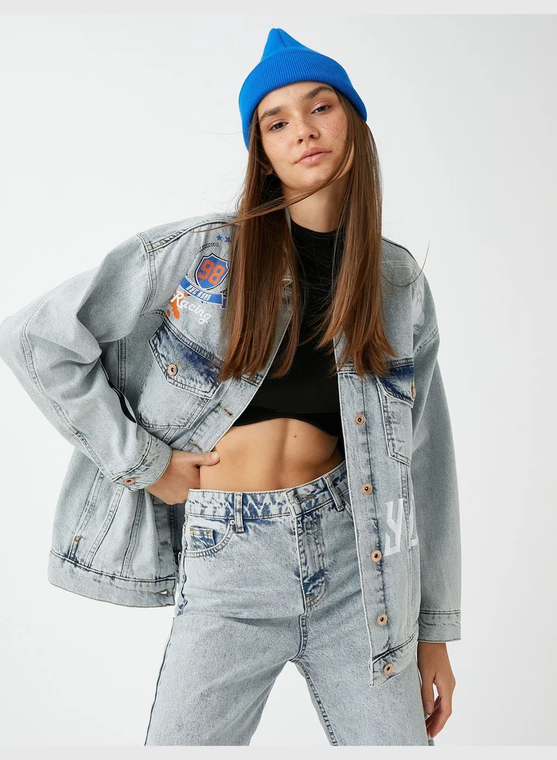كوتون Oversized Denim Jacket Printed