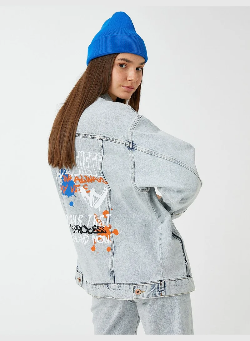 كوتون Oversized Denim Jacket Printed