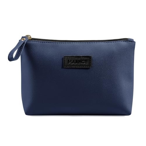 MAANGE Cosmetic Bags for Women Small Makeup Bag for Purse Pu Leather Makeup Pouch Travel Makeup Bag with Zipper Make Up Bag for Travelling (Dark Blue) - Image 1