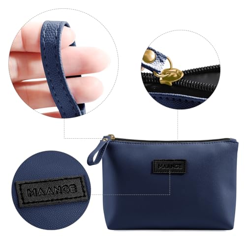 MAANGE Cosmetic Bags for Women Small Makeup Bag for Purse Pu Leather Makeup Pouch Travel Makeup Bag with Zipper Make Up Bag for Travelling (Dark Blue) - Image 4