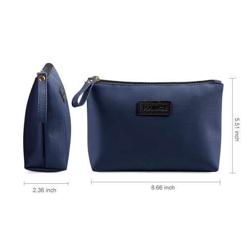 MAANGE Cosmetic Bags for Women Small Makeup Bag for Purse Pu Leather Makeup Pouch Travel Makeup Bag with Zipper Make Up Bag for Travelling (Dark Blue) - Image 3