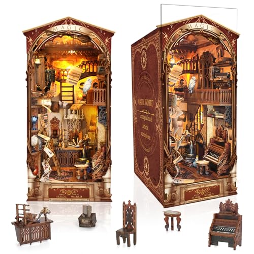SUDOPOR DIY Book Nook KitNew DIY Dollhouse Booknook Bookshelf Insert Decor3D Wooden Puzzles with LEDBook Nook Miniature KitBirthday Easter Home Decor for Teens AdultMagic World - Image 1