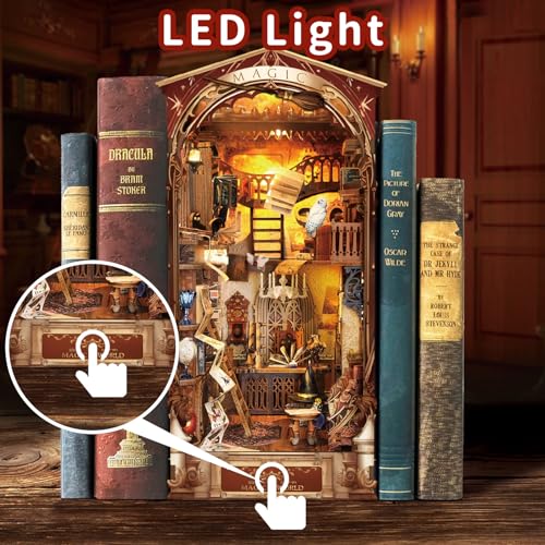 SUDOPOR DIY Book Nook KitNew DIY Dollhouse Booknook Bookshelf Insert Decor3D Wooden Puzzles with LEDBook Nook Miniature KitBirthday Easter Home Decor for Teens AdultMagic World - Image 5