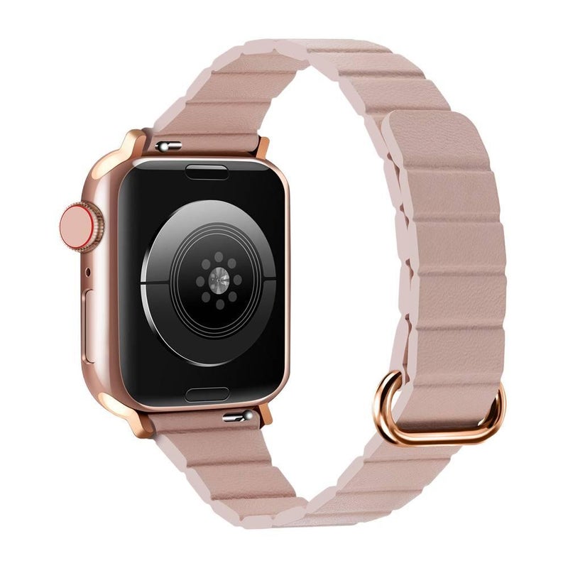 سوار ساعة ذكية سوار جلدي كلاسيكي متوافق باللون وردي قابل للتعديل مع Apple Watch 38/40/41/42/44/45/49mm بملاءمة قابلة للتعديل وحزام بديل - Image 1