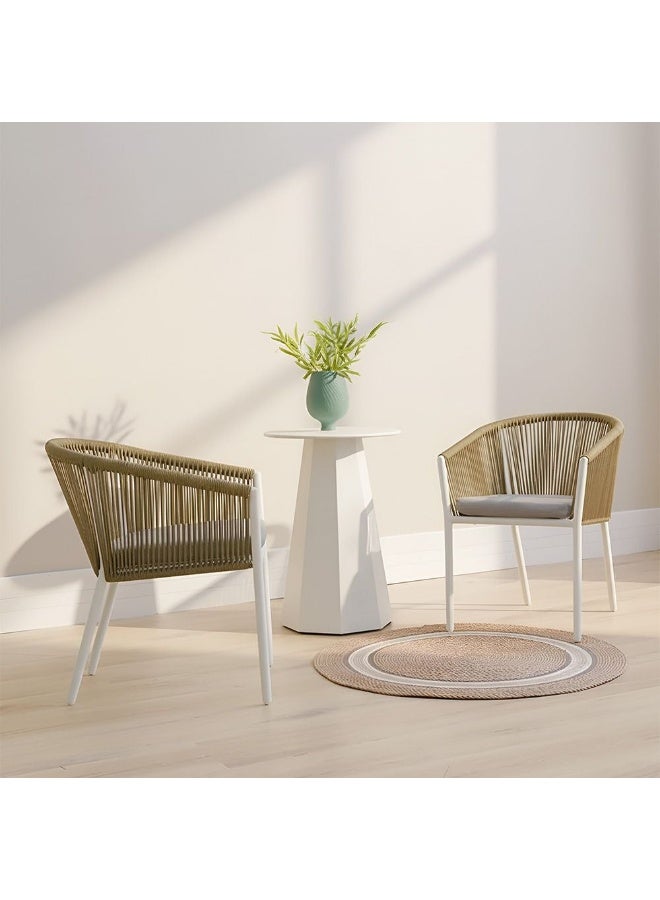 DANUBE HOME طقم شرفة القاهرة 1 + 2 مقعد | طقم طاولة وكراسي | طقم بيسرو 3 قطع لجميع الأجواء مع طاولة قهوة | أثاث بتصميم عصري للحديقة الخارجية - أبيض/أصفر - Image 1