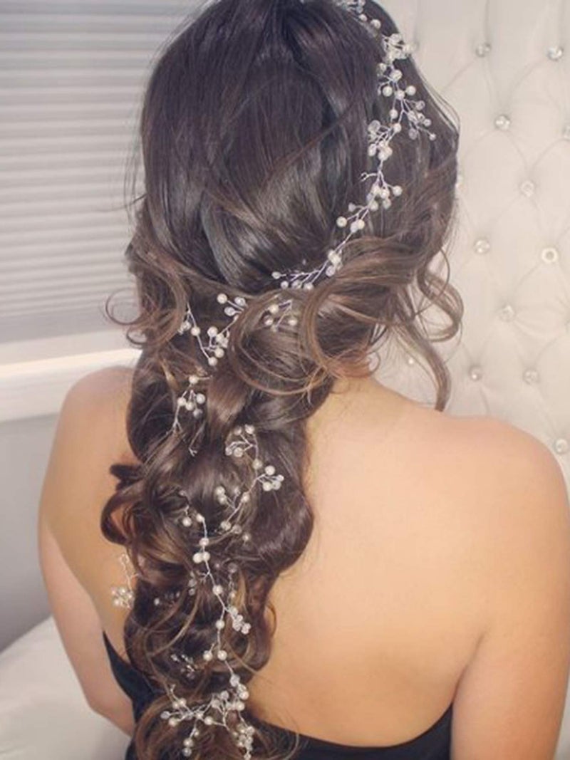fxmimior Bridal Hairband with Crystals, Silver, 1 Count (Pack of 1), Extra long Hair Vine, Wedding Evening Party Headpiece, Hair Accessories, 39.4IN - Image 5