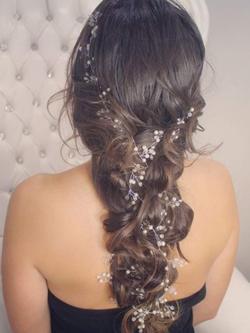 fxmimior Bridal Hairband with Crystals, Silver, 1 Count (Pack of 1), Extra long Hair Vine, Wedding Evening Party Headpiece, Hair Accessories, 39.4IN - Image 2
