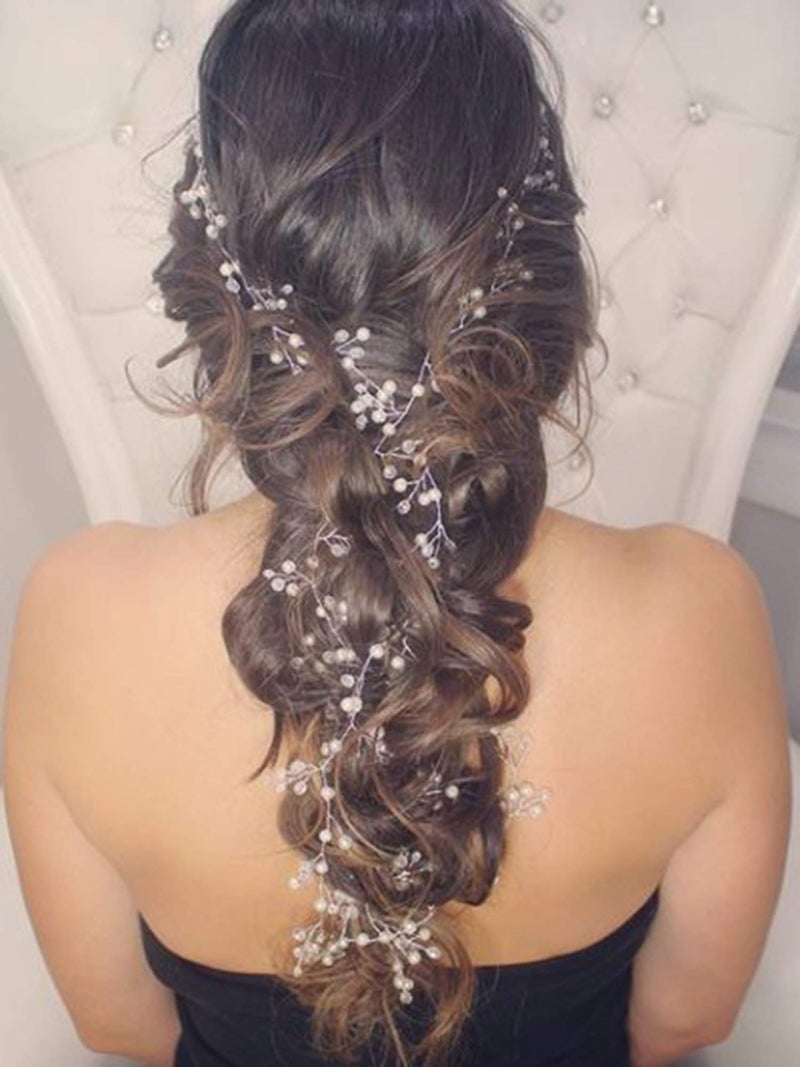 fxmimior Bridal Hairband with Crystals, Silver, 1 Count (Pack of 1), Extra long Hair Vine, Wedding Evening Party Headpiece, Hair Accessories, 39.4IN - Image 3
