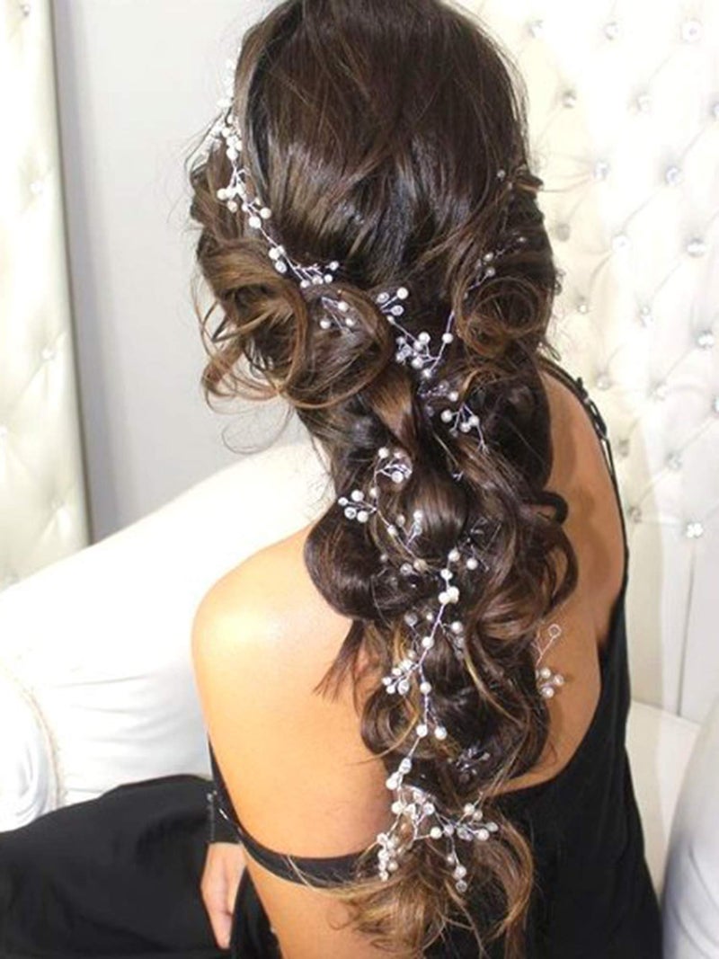 fxmimior Bridal Hairband with Crystals, Silver, 1 Count (Pack of 1), Extra long Hair Vine, Wedding Evening Party Headpiece, Hair Accessories, 39.4IN - Image 1