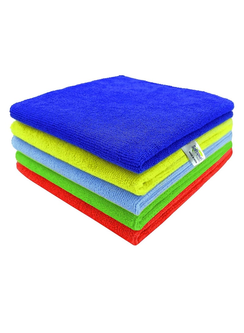 SOFTSPUN Microfiber Cloth - 5 pcs 40x40 cms 340 GSM Multicolor! Thick Lint & StreakFree Multipurpose Cloths Automotive Microfibre Towels for Car Bike Cleaning Polishing Washing & Detailing (9VNM) - Image 1