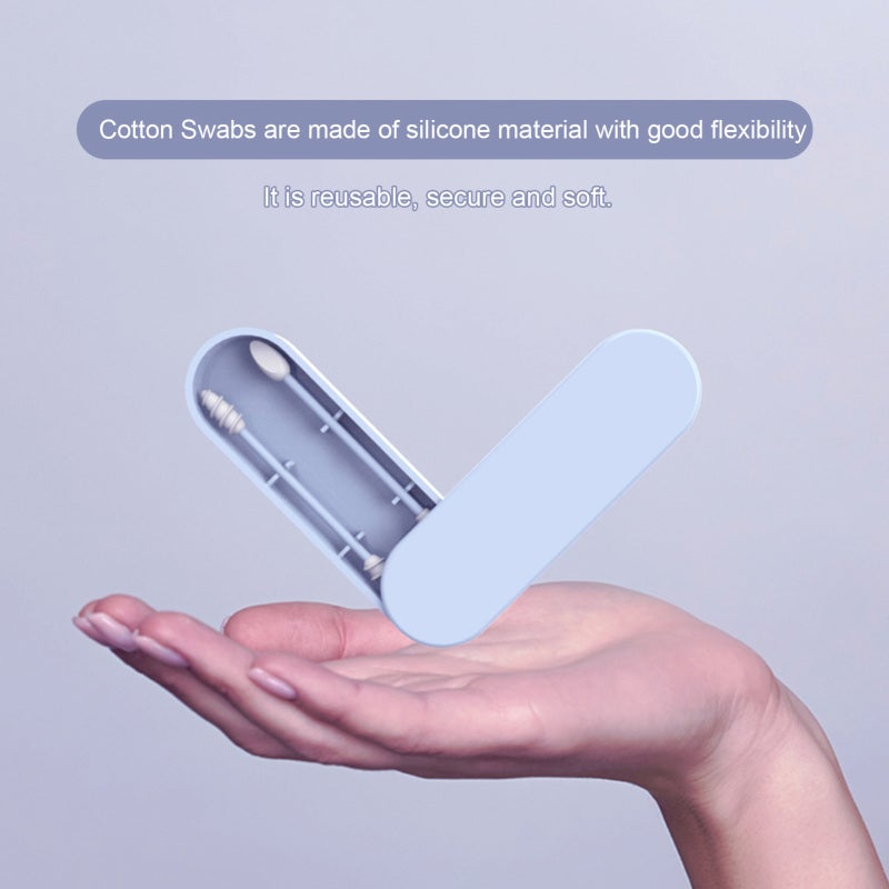 Reusable Silicone Cotton Swabs Blue Secure Soft Flexible Material - Non-detachable Durable Design Multi-purpose Ear Cleaning Swabs for Travel Daily Use - Image 5