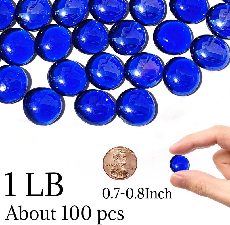 MBKHFLL Glass Marbles, Mini Flat Glass Beads~100 PCS for Vase Fillers, Floral Bottom Mancala Gems Pebbles Fish Tank Rocks for Table Aquarium,Home Decor Art Craft Supplies (Dark Blue, 1 LB) - Image 2