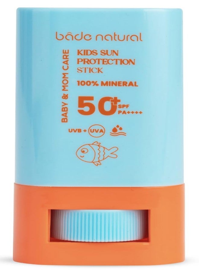 Bade Natural Kids Mineral Sunscreen Stick SPF 50+ - 100% Natural Zinc Oxide Sun Protection for Babies & Children, Broad Spectrum UVA/UVB Defense, Water Resistant & Gentle Formula, 0.56 oz - Image 1
