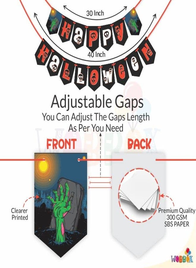 WOBBOX Halloween Bunting Banner Happy Halloween Orange & Black Color Font With Skeleton Touch, Halloween Decoration Item - Image 2