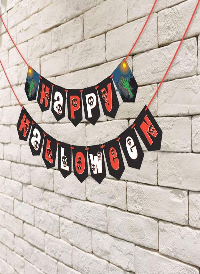 WOBBOX Halloween Bunting Banner Happy Halloween Orange & Black Color Font With Skeleton Touch, Halloween Decoration Item - Image 4