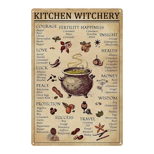 Ykfss Kitchen Witchery Decor Vintage Metal Tin Sign Kitchen Witchery Signs Witch Knowledge Poster Kitchen Wall Decorations 8X12 inch - Image 1