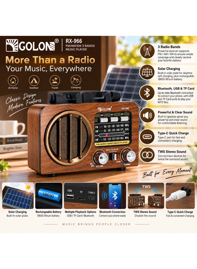 Golon RX-966 Portable Multi Band FM/AM/SW Radio with Bluetooth - Image 2