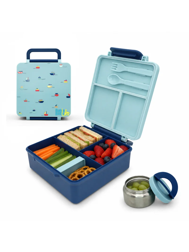 Babies Basic Babies Basic Insulated Bento Lunchbox, Built-in Thermos, Leakproof Compartments, 3+ Years - Blue - Boat