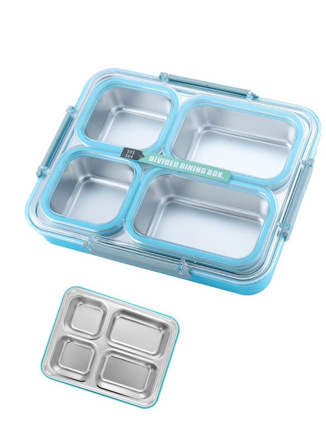GGEROU Stainless Steel Bento Lunch Box for Kids and Adults Leakproof Food Containers with 4 Compartments Reusable Airtight Lunch Container for School Office, Blue 1.8L - Image 1