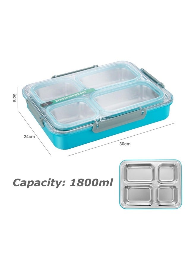 GGEROU Stainless Steel Bento Lunch Box for Kids and Adults Leakproof Food Containers with 4 Compartments Reusable Airtight Lunch Container for School Office, Blue 1.8L - Image 2