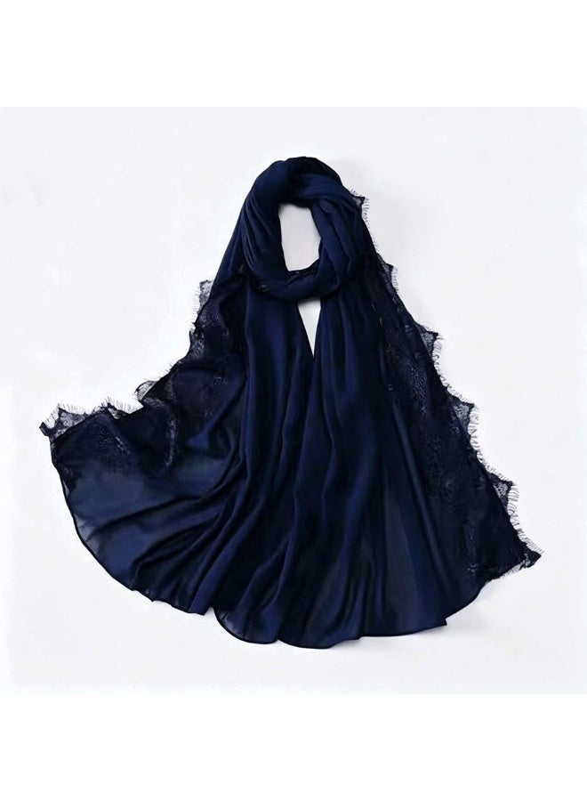 Lace Trim Chiffon Hijab - Elegant Solid Color Headscarf for Muslim Women - Breathable Soft Scarf for Daily Wear & Ramadan - Image 1