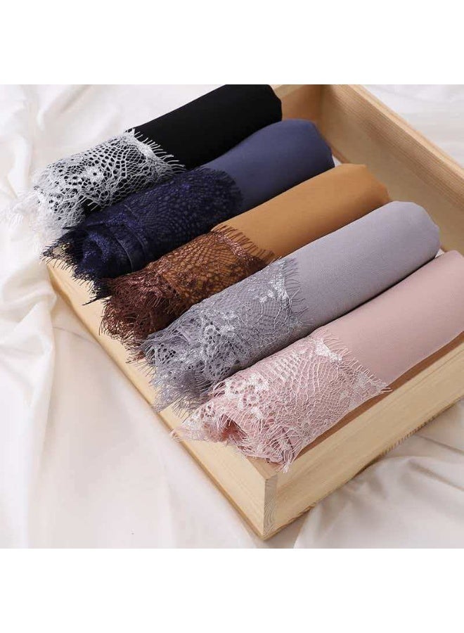 Lace Trim Chiffon Hijab - Elegant Solid Color Headscarf for Muslim Women - Breathable Soft Scarf for Daily Wear & Ramadan - Image 2