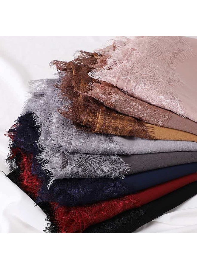 Lace Trim Chiffon Hijab - Elegant Solid Color Headscarf for Muslim Women - Breathable Soft Scarf for Daily Wear & Ramadan - Image 4