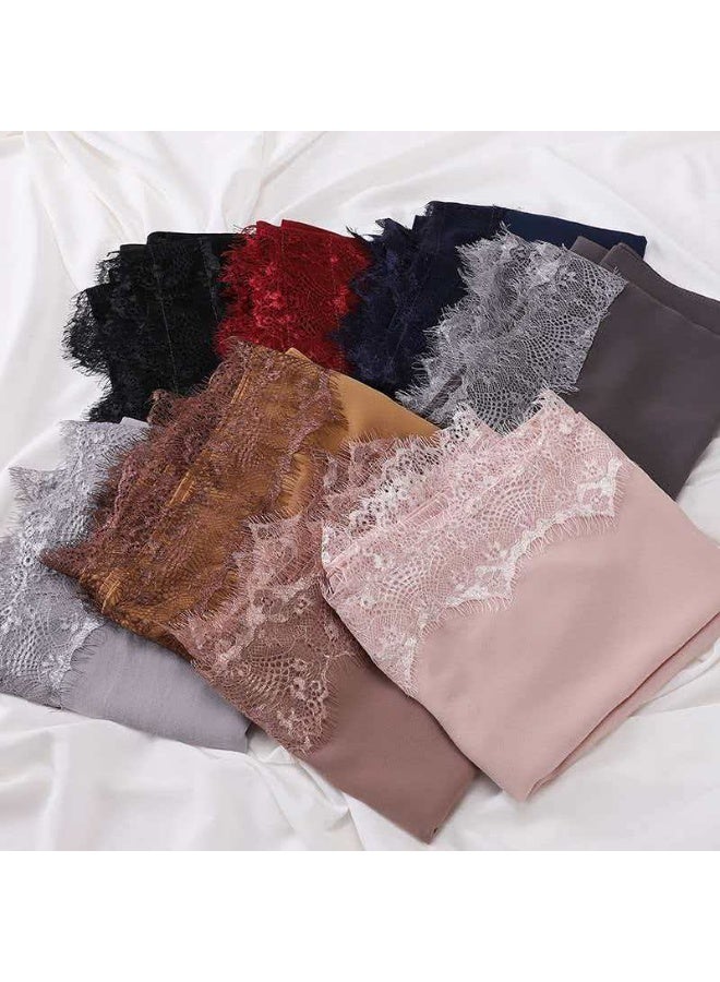 Lace Trim Chiffon Hijab - Elegant Solid Color Headscarf for Muslim Women - Breathable Soft Scarf for Daily Wear & Ramadan - Image 3