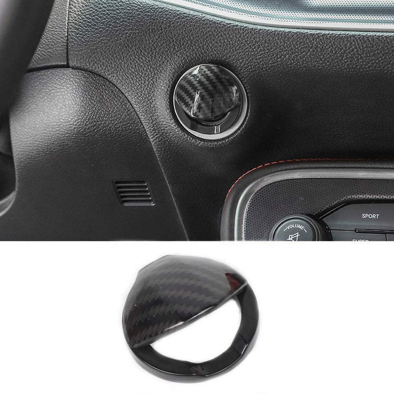 Voodonala for Challenger Engine Start Stop Button Center Console Switch Cover Trim Accessories for Dodge Challenger 2015 up Carbon Fiber Grain