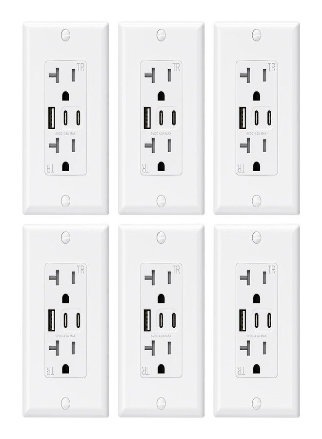 ELEGRP مخارج USB من ELEGRP، مخرج حائط 20 أمبير مع 3 منافذ USB، مخارج USB C مزدوجة، مخارج USB مقاومة للعبث، لوحة حائط متضمنة، مدرجة UL/CUL، 6 عبوات، بيضاء - Image 1